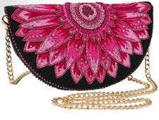 Mary Frances Flirty Crossbody Clutch Handbag Floral Hot Pink Black Beaded Dusty