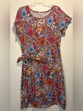 Talbots 100% Cotton Island Floral Paisley Side Knot Tie Dress Size 2X Beach