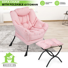 Pink Accent Chair Modern Lazy Sofa Chair Armchair Living Room w/Foldable Ottoman