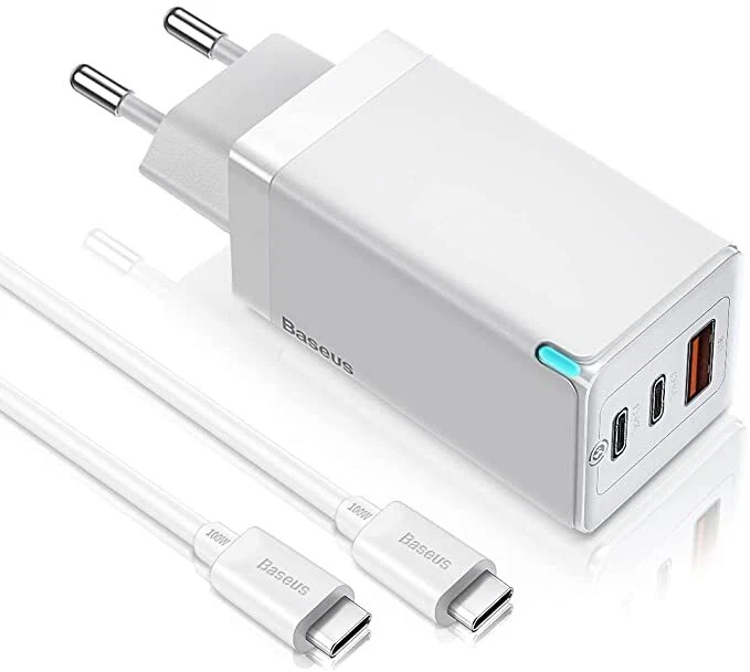 Baseus 65W GaN Rápido Cargador QC4.0 PD AFC Enchufe + 100W USB C Cable de carga