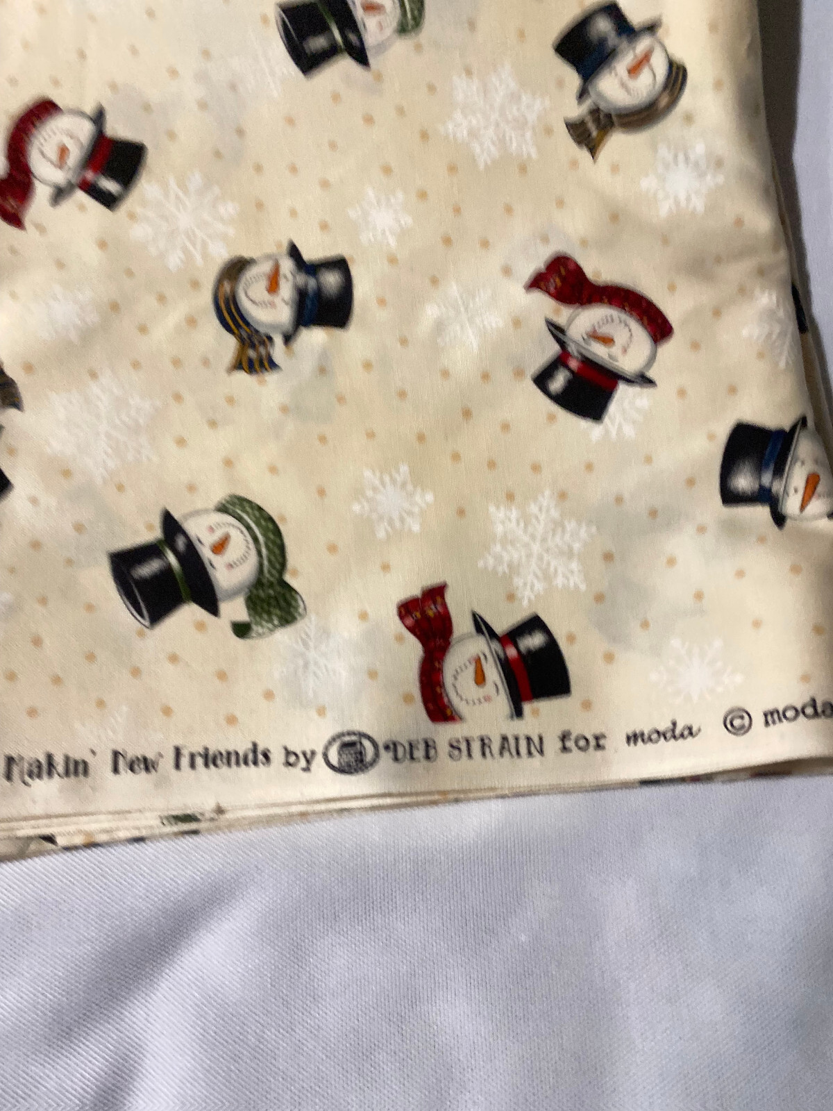 Moda Fabrics snowmen print 100% cotton fabric 2 yards x 44"-off white background
