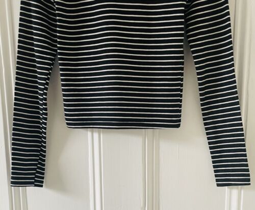 American Apparel Women’s Black Striped Turtle Roll-Neck T-Shirt Top M UK 8-10 - Picture 11 of 13