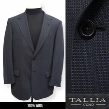 TALLIA UOMO mens blue black 100% WOOL sport coat suit jacket blazer 42 R