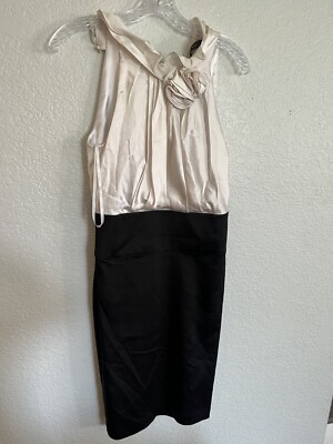 BCBG MAXAZRIA Silk Charmeuse Bodycon Cocktail Paty Dress ivory Black NWT Holiday