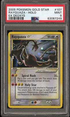 Pokemon Rayquaza Gold Star CRAZY SWIRL PSA 9 Mint ex Deoxys 2005