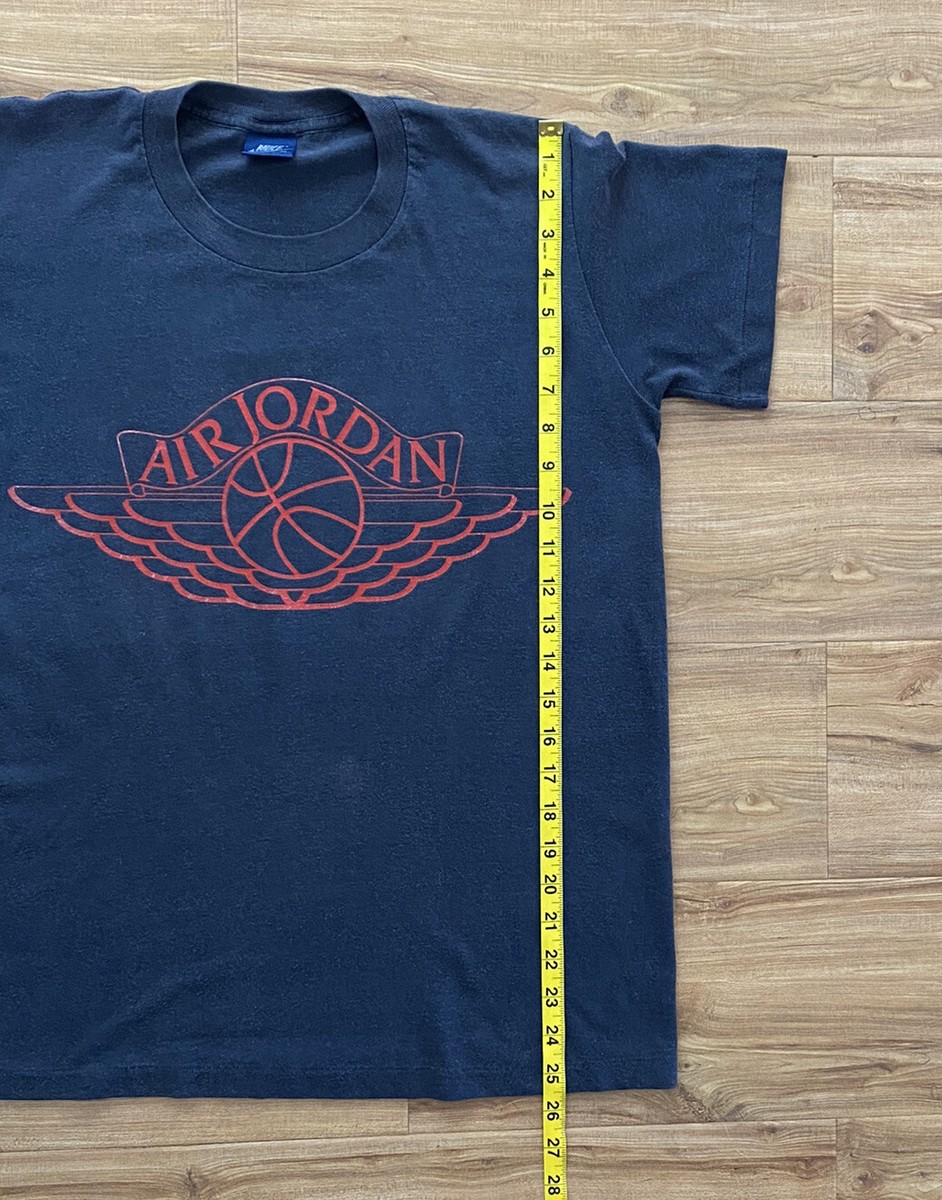 Vintage 80s Jordan Wings Logo T-Shirt Black Size Medium Nike