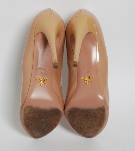 PRADA Women Beige Pumps Patent Leather Solid Stiletto High Heel Shoes Size EU 40 - Picture 6 of 7