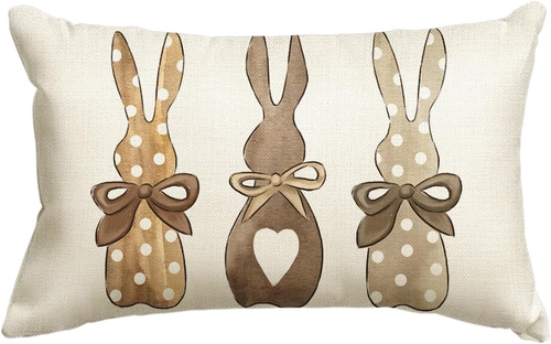 Easter Polka Dot Love Heart Bunny Throw Pillow Cover, 12 X 20 Inch Bow Rabbit Cu - Picture 8 of 12
