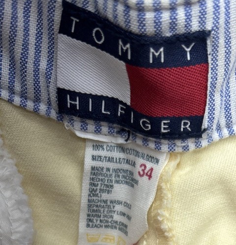 90's Tommy Hilfiger Light Yellow Khaki Shorts BIG LOGO On Rear Chino Men’s 34” - Picture 7 of 7