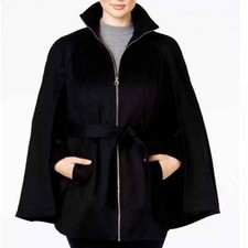 Laundry By Shelli Segal Shanice Black Wool Cape Coat Zip Front And Tie Small New