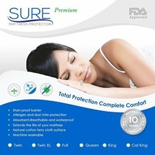 SURE Premium 100 Waterproof Mattress Protector - Hypoallergenic - King Size