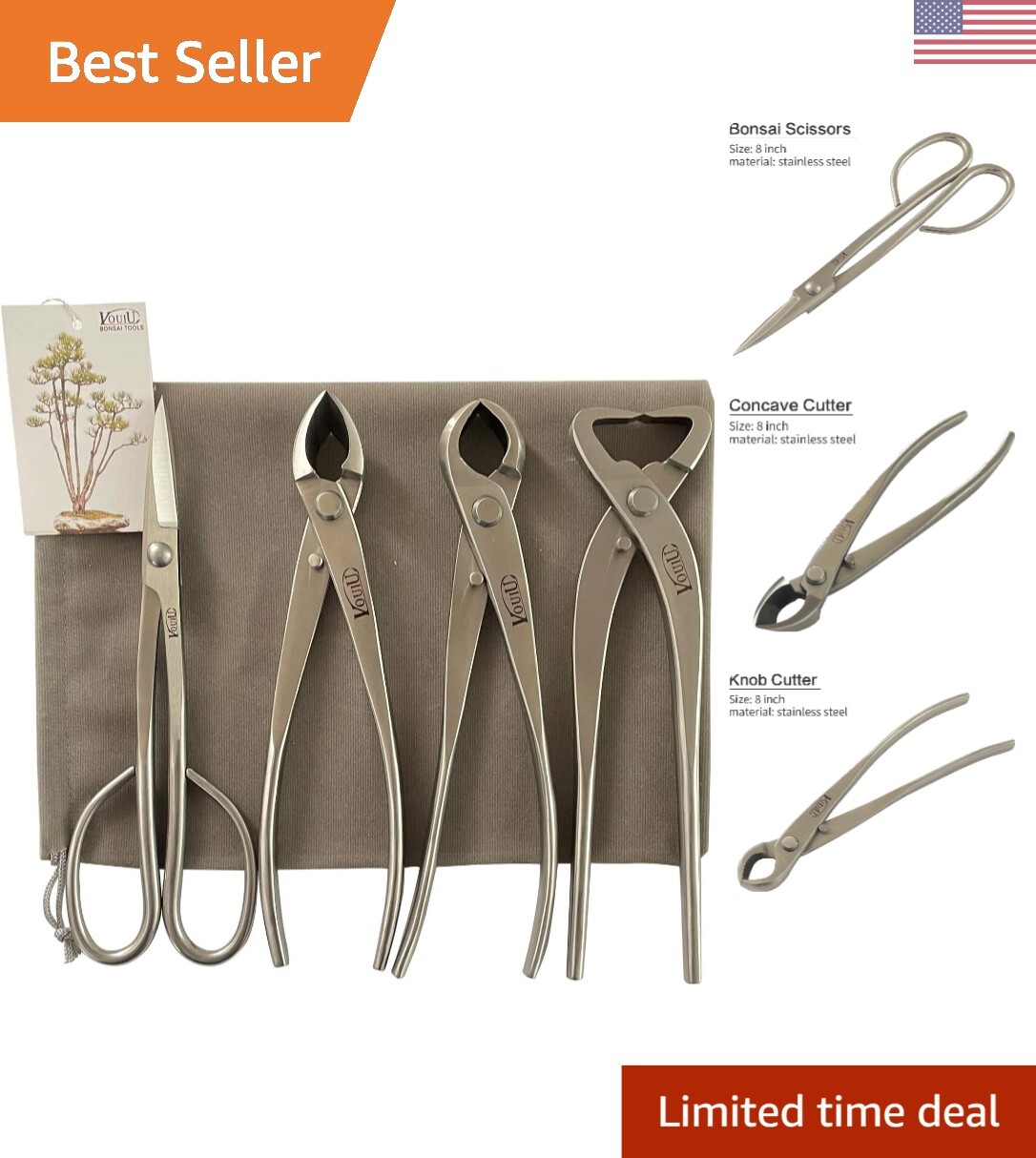 4-Piece Bonsai Tool Set,Concave Cutter,Knob Cutter,Trunk Splitter,Bonsai Scis...