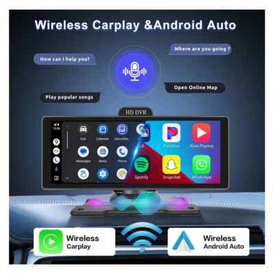 Podofo 10.26'' Touchscreen Wireless  Carplay Portable Car Stereo Android dashcam