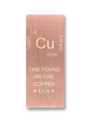 1 lb Copper Bar - Chemistry Element Design - 1 pound (454 g) Fine