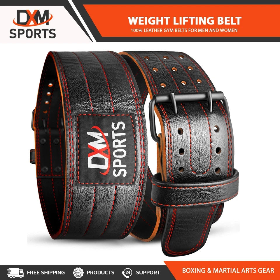 DXM SPORTS Weight Lifting Leather Belts 6mm Thick Double Prong Powerlifting Belt