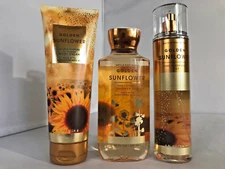 BATH and BODY WORKS GOLDEN SUNFLOWER BODY MIST, CREAM, SHOWER GEL SET OF 3    