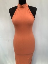 Midi bodycon dress boohoo size 8 tan high neck cotton blend womens