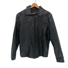 Banana Republic Black Genuine Leather Jacket Mens Large Vintage Y2K Full Zip EUC
