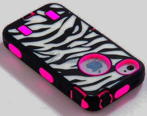 Hot Pink Hybrid Impact Case Hülle mit Schwarz Weiß Zebra für Apple iPhone 4 - Bild 5 von 5