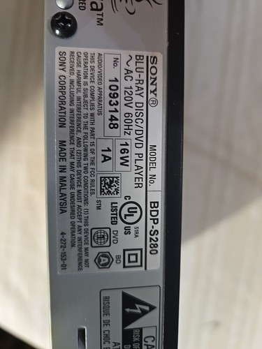 Sony BDP-S280 Blu-Ray Disc DVD CD Player MISSING Remote Tested Works - Picture 6 of 8