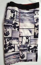 OP Ocean Pacific Mens Size 30 Board Shorts Palm Trees Black White Swim Beach