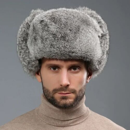 Rabbit Fur Ushanka Trapper Hat Earflap Ski Cap Russian Hunter Winter Warm - Bild 1 von 13