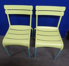 Pair of Pale Green Fermob Luxembourg Stacking Aluminium Designer Chairs  VGC