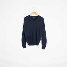 Vintage Robert Bruce Acrylic Sweater Mens Medium - V Neck Preppy Dark Blue USA