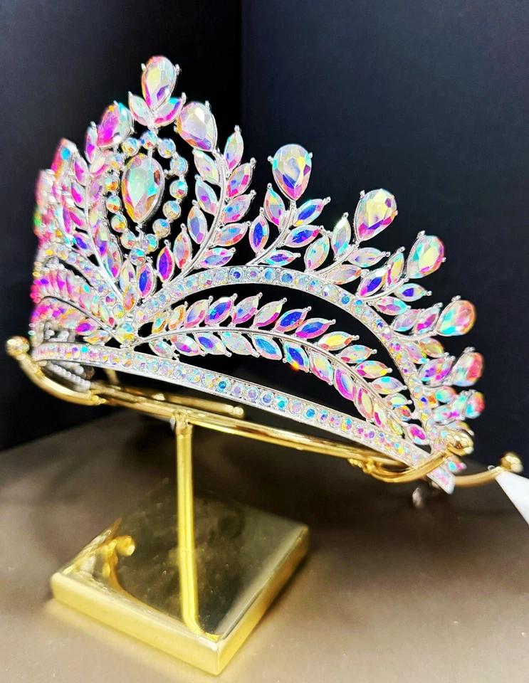 Corona de cristal de diamante, corona de quinceañera, tiara de boda de plata, tocado de novia Foto 2 de 4