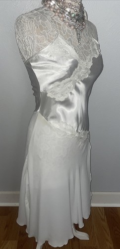 CATO Womans LONG S Satin Gown CHEMISE Slip Dress Long Bridal Chiffon Skirt Beads - Picture 6 of 11