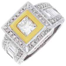 18k Two-Tone Gold 3.00 Carat Princess Cut Diamond GIA Certified Engagement Ring