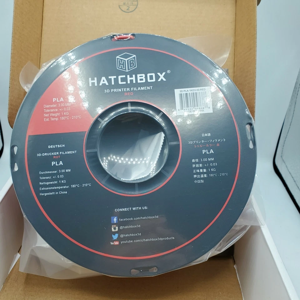 HATCHBOX 3D PLA-1KG 3.00-RED Printer Filament - Red - Image 3 of 4