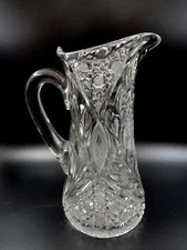 VINTAGE ANTIQUE AMERICAN BRILLIANT ABP FLORAL / DAISY CUT 10-1/2" GLASS PITCHER