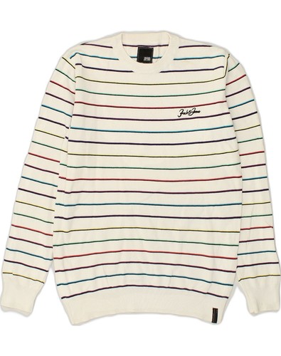 JACK & JONES Mens Crew Neck Jumper Sweater Medium White Striped Cotton SJ04