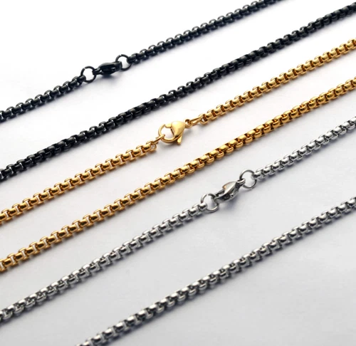 Women Men Black Gold Silver Stainless Steel 2mm Round Box Chain Necklace 12-40"