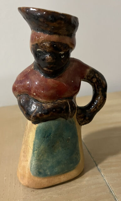 Primitive Black Folk-Art Clay Mammy Figurine Pitcher ~6x5” New Orleans