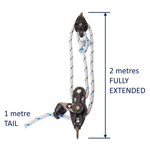 Sailing Pulley Block System 3:1 Ratio 8mm Blue Fleck Braided Polyester Line Tied - Picture 3 of 7