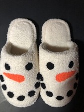 Cute Snowman Theme Embroidered Lounge Slippers/Fuzzy Slippers/Holiday Gifts idea
