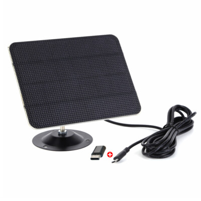 10W 5V 360° Solarpanel USB+Typ-C wasserdicht für Überwachungskamera mit 3m Kabel