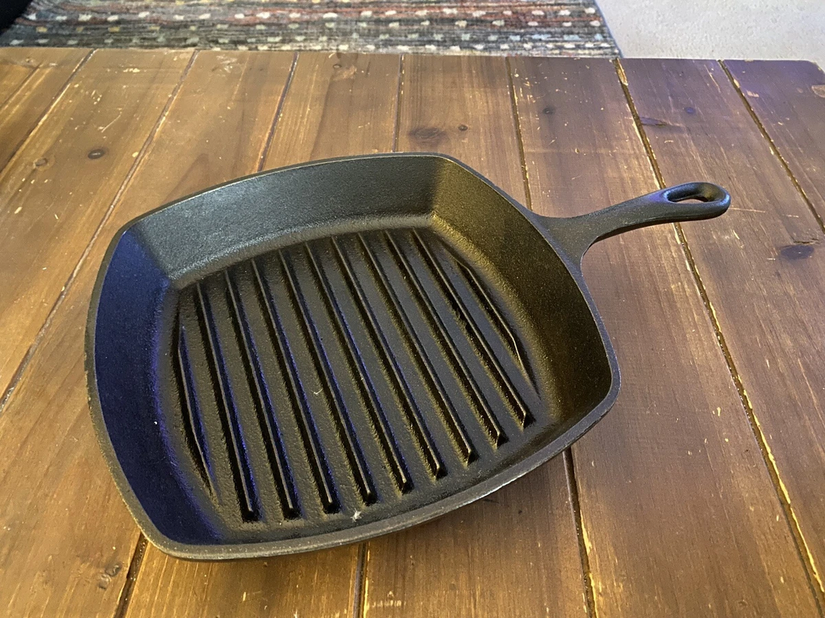 Vintage Cast Iron Grill Pan Square Skillet 