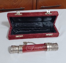 Vintage Etched Glass & Silver Marriage MEZUZAH, Prayer Scrolls Tube, Velvet Box