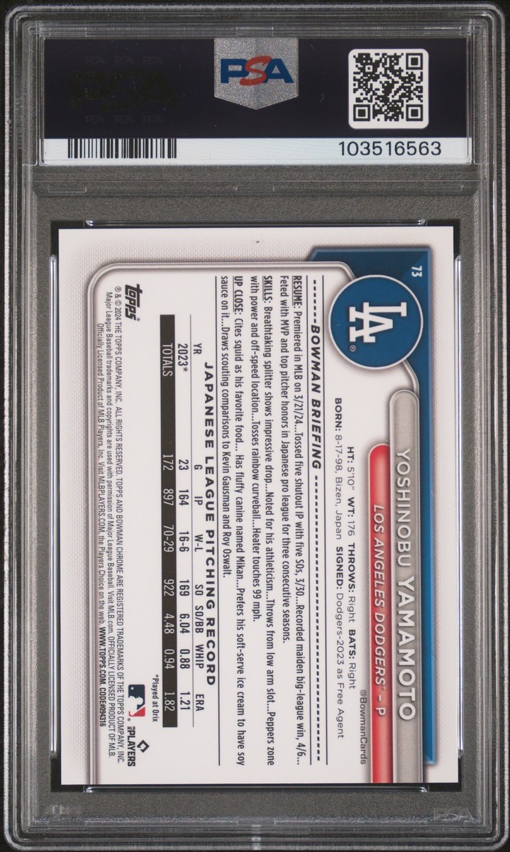 2024 BOWMAN CHROME MB SP #73 YOSHINOBU YAMAMOTO PSA 10 | eBay 2024 BOWMAN CHROME MB SP #73 YOSHINOBU YAMAMOTO PSA 10 | eBay