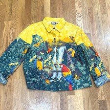 Vintage Take Two Clothing Co Tropical Parrot Toucan Rainforest Jacket Sz L