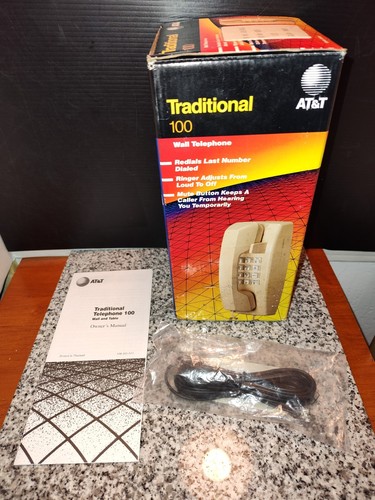 AT&T Wall Mount Telephone Push Button Dial. Traditional 100. Ivory. New Open Box - Zdjęcie 13 z 13