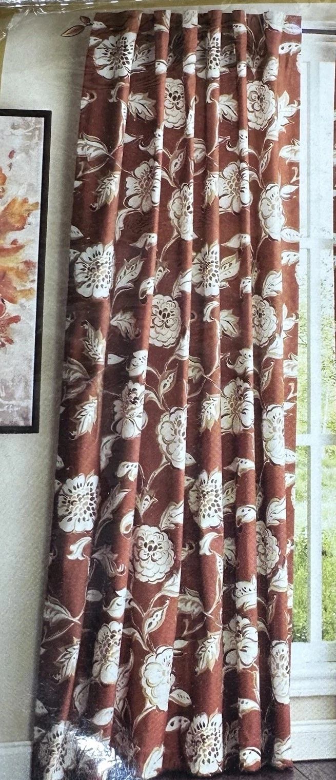 Pier 1 Imports Magdalene Brown Floral One Window Panel Drape Curtain 54" x 85"