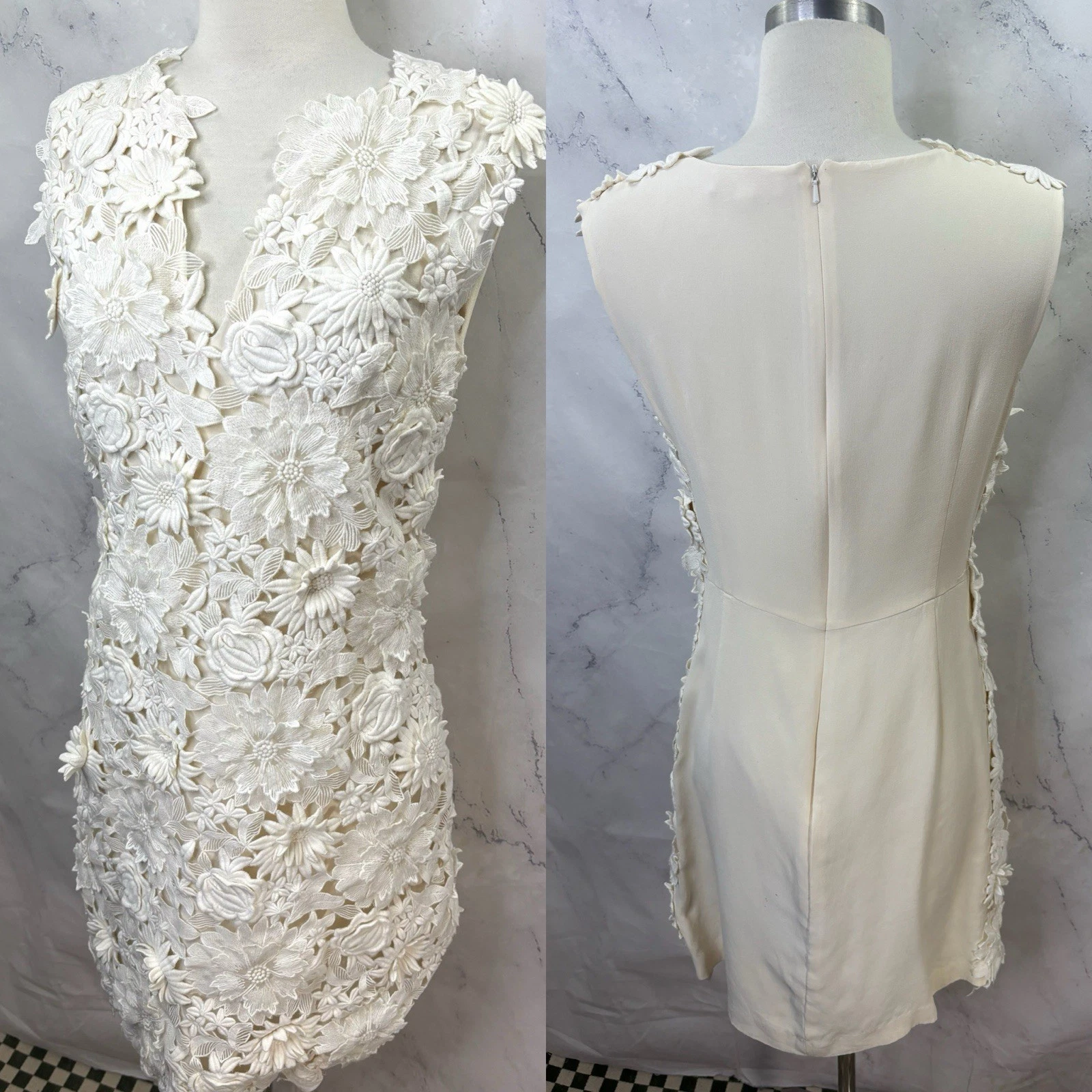 Abito floreale pizzo 3D Tory Burch Merida avorio celebrità nuziale doccia S 6 $795 bianco