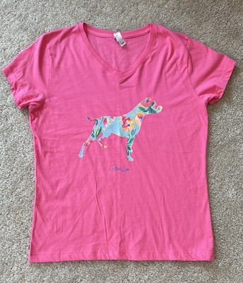 Piper Lou pitbull pittie flowers Pink Graphic Dog women s t shirt short sleeve L
