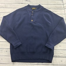 Vintage Eddie Bauer Button Front Pullover Cotton Sweater Men's Large Blue