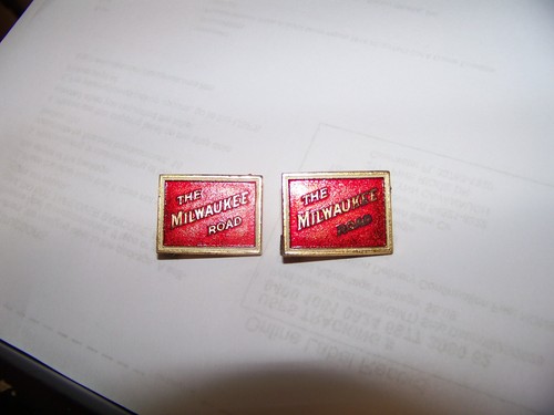 Lot of 2 Milwaukee Road Railroad Enamel Pins Screw Back Lapel Hat Conductor Pins