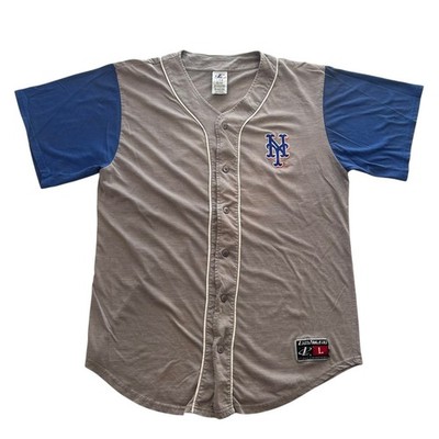 Vintage 90s Logo Athletic New York Mets Gray Blue Jersey Shirt
